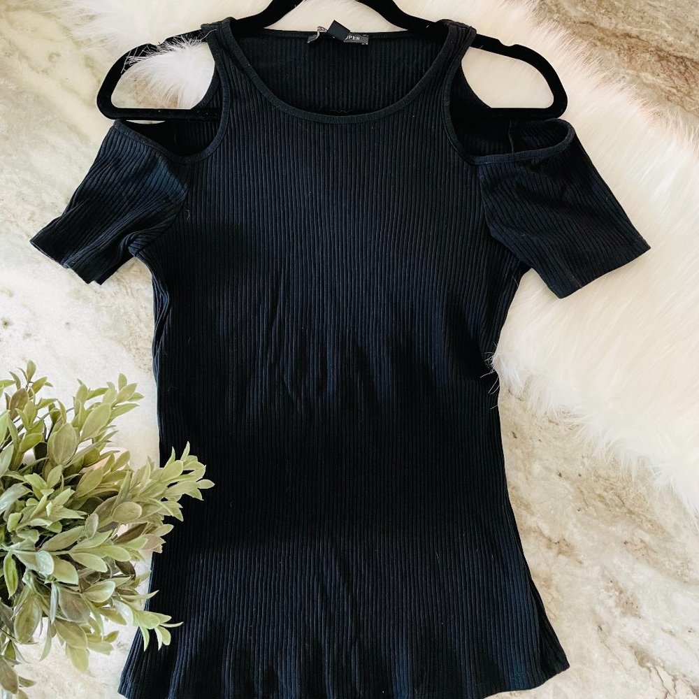 Boston Proper Ribbed Cold Shoulder Top